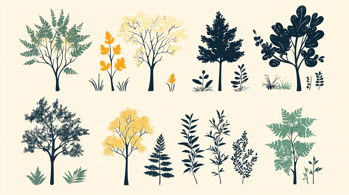 多样树木植物插画集合