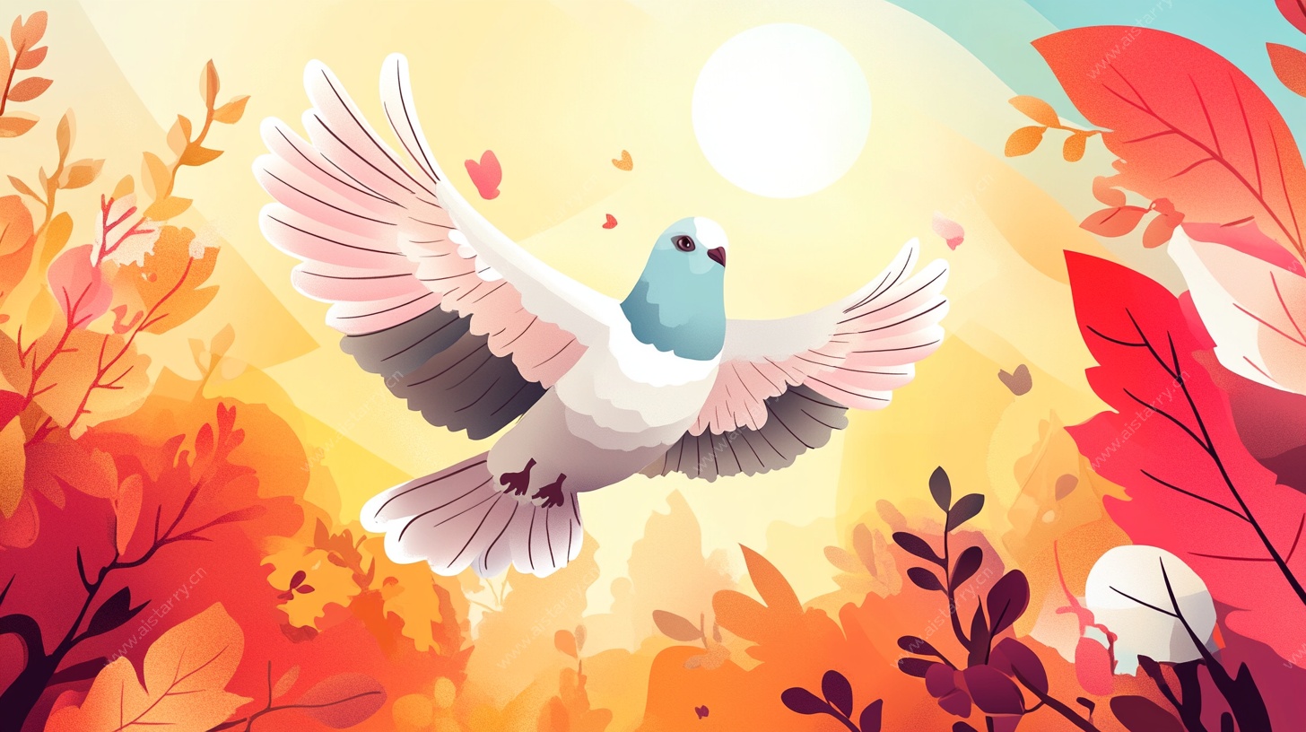 秋日飞鸟插画