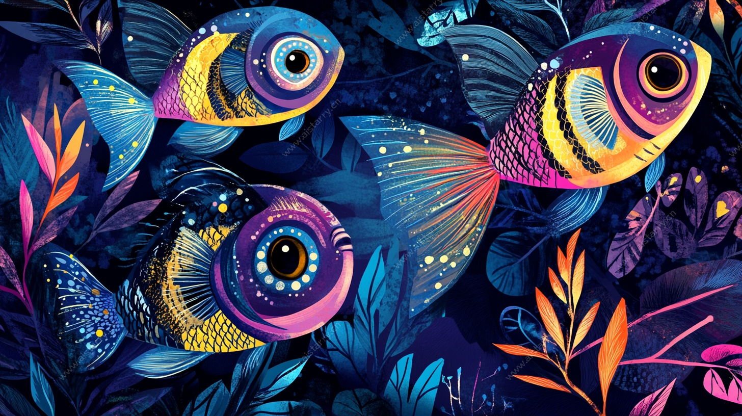 梦幻海底鱼群插画