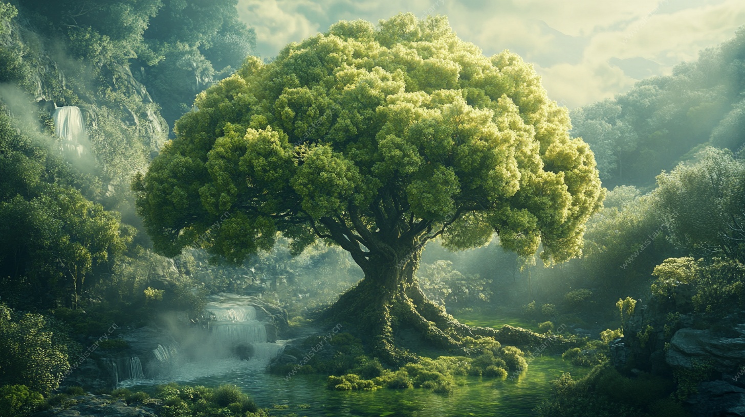 奇幻森林中的茂盛巨树