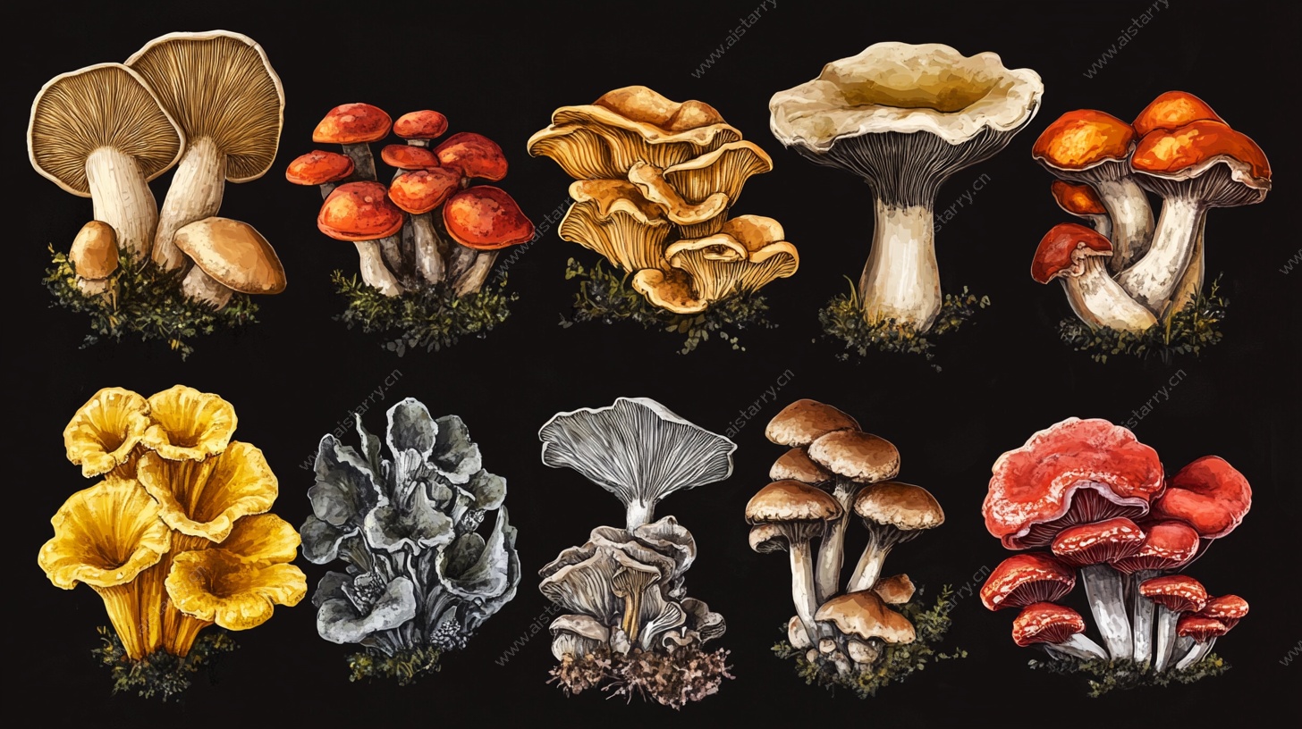 多样手绘蘑菇集合图