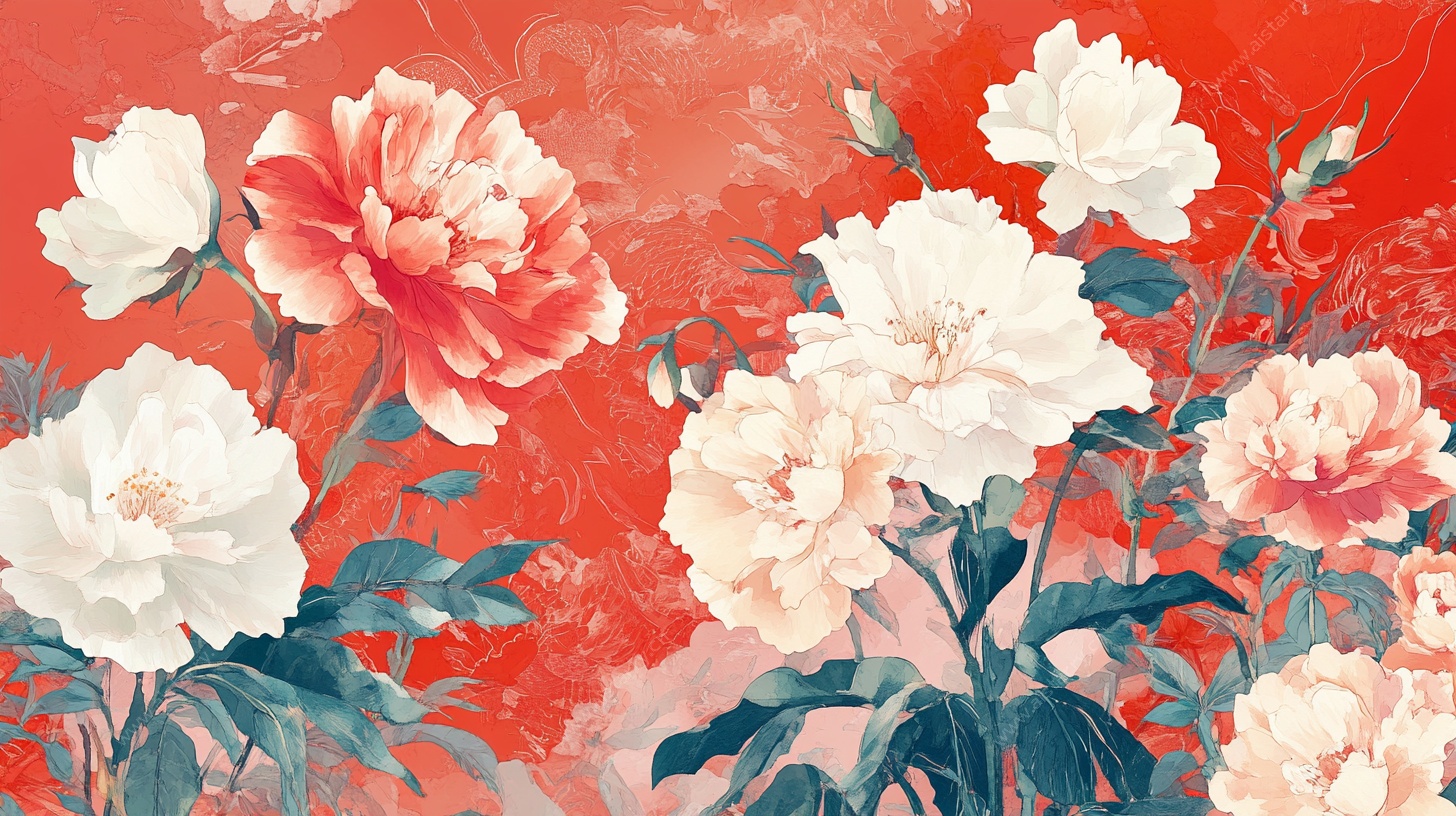 中式写意牡丹花卉图