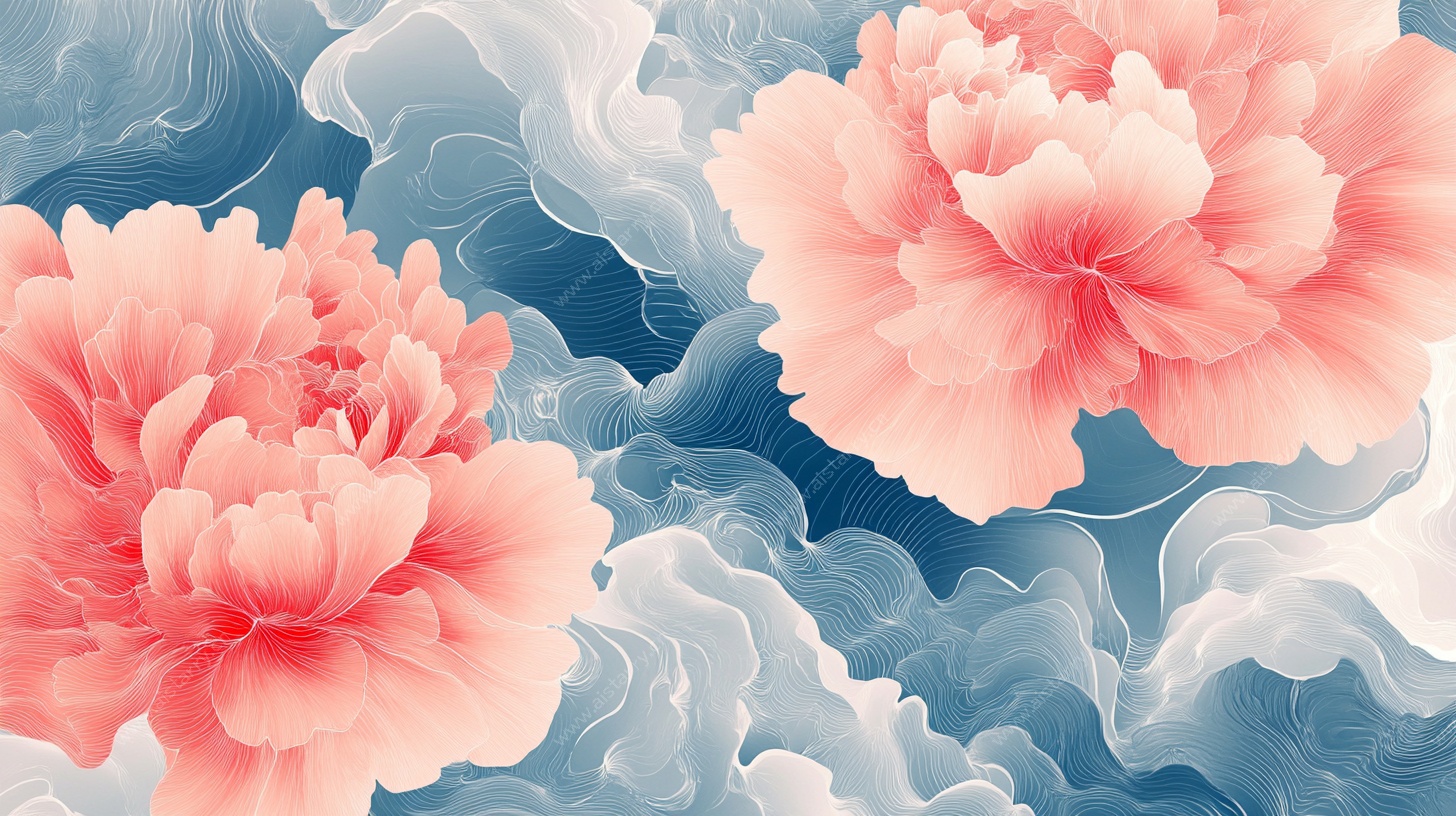 水墨牡丹云雾背景图