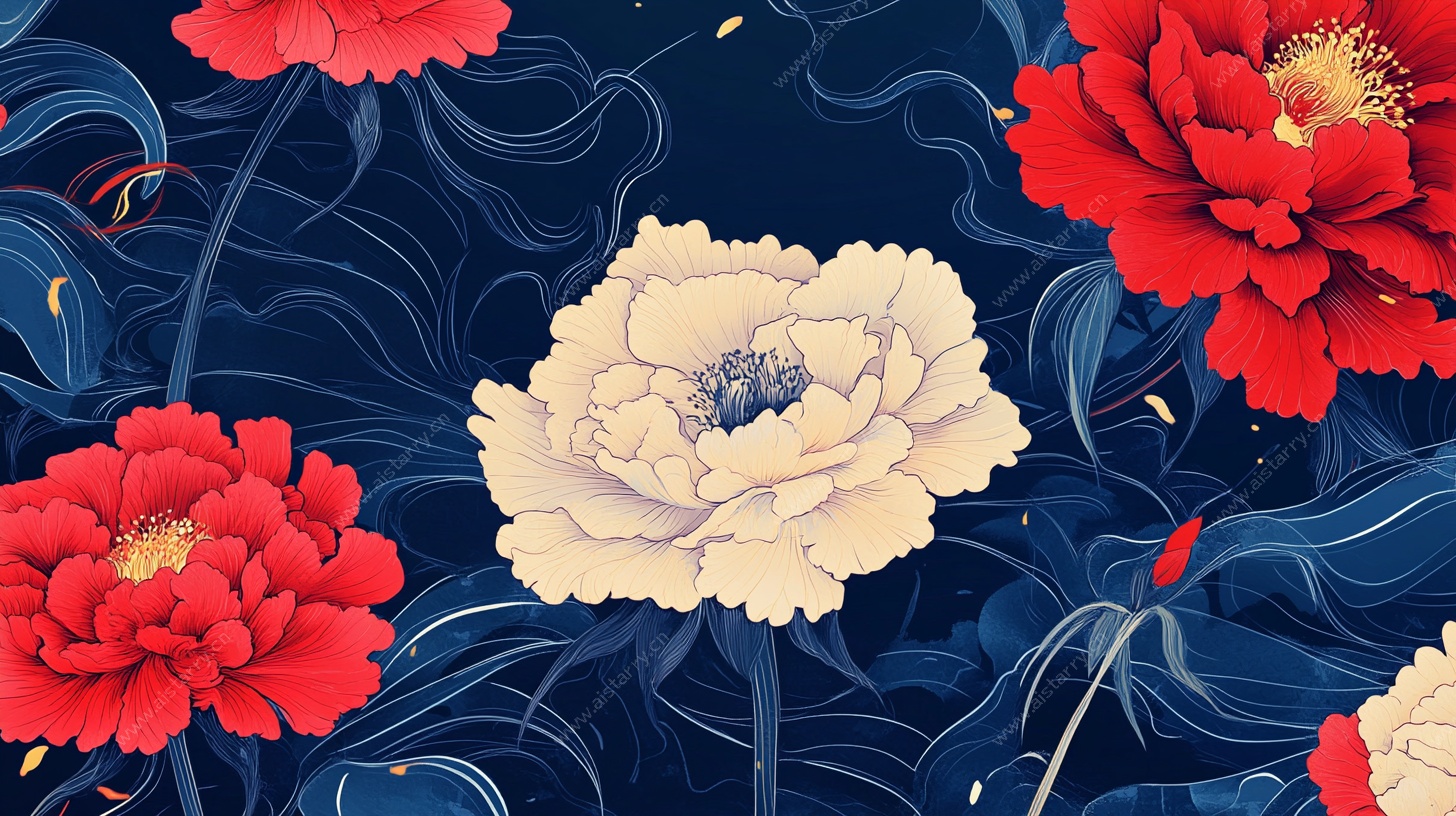 中式牡丹花卉背景图