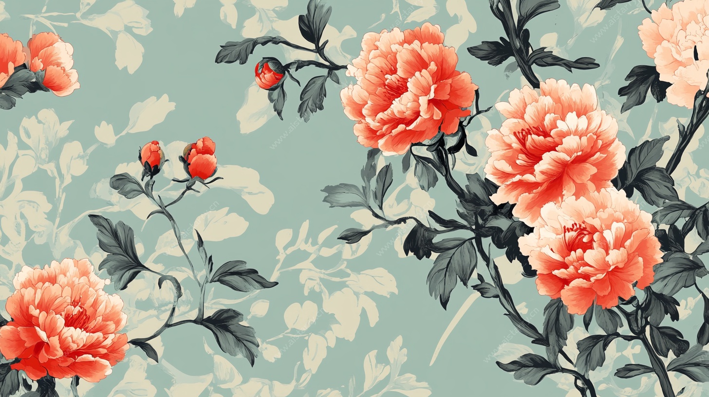 中式牡丹花卉图案背景图