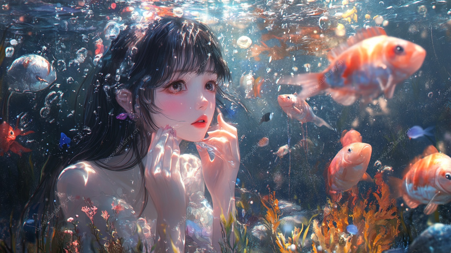 水下梦幻少女与金鱼世界