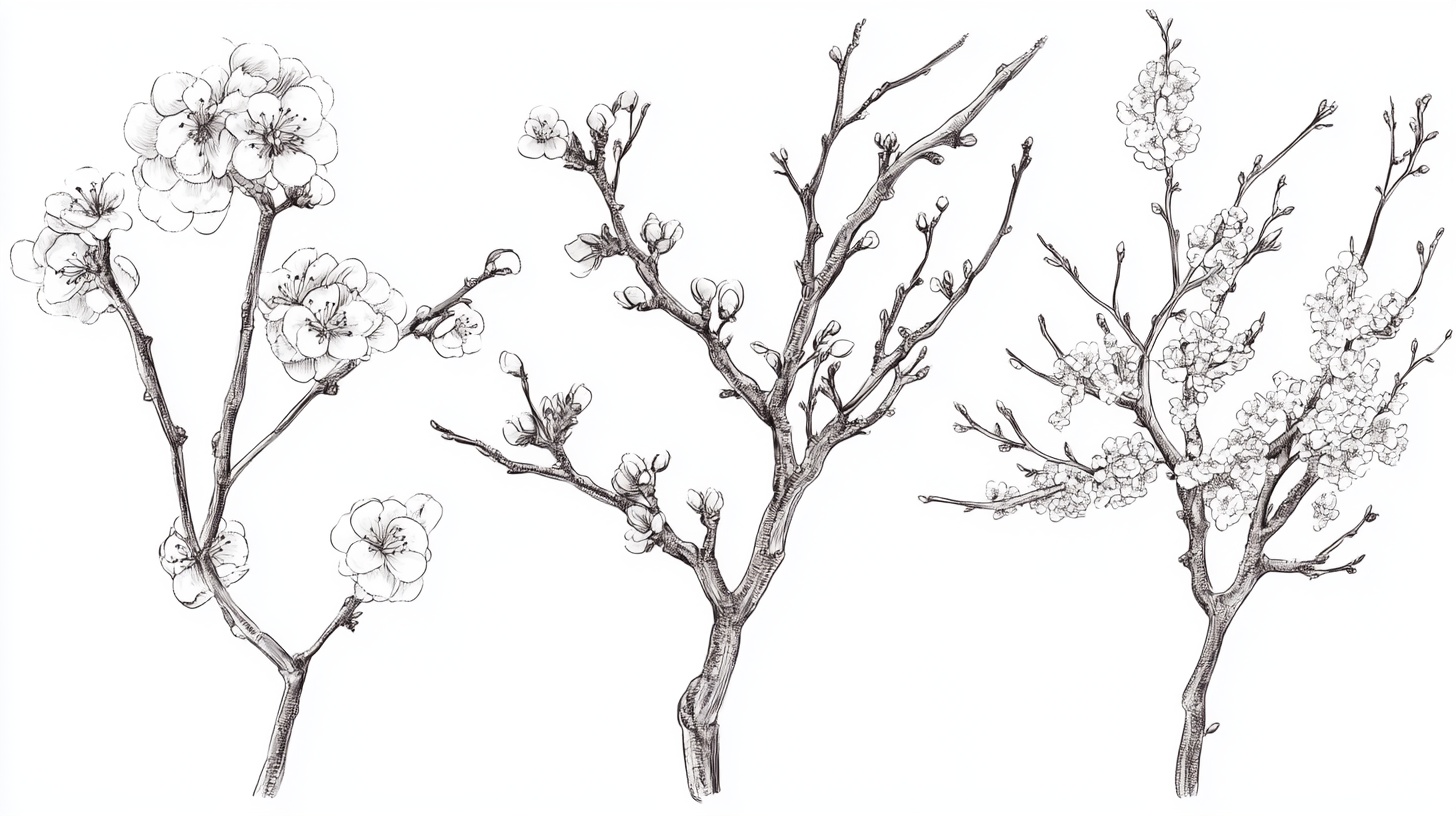 手绘花枝图