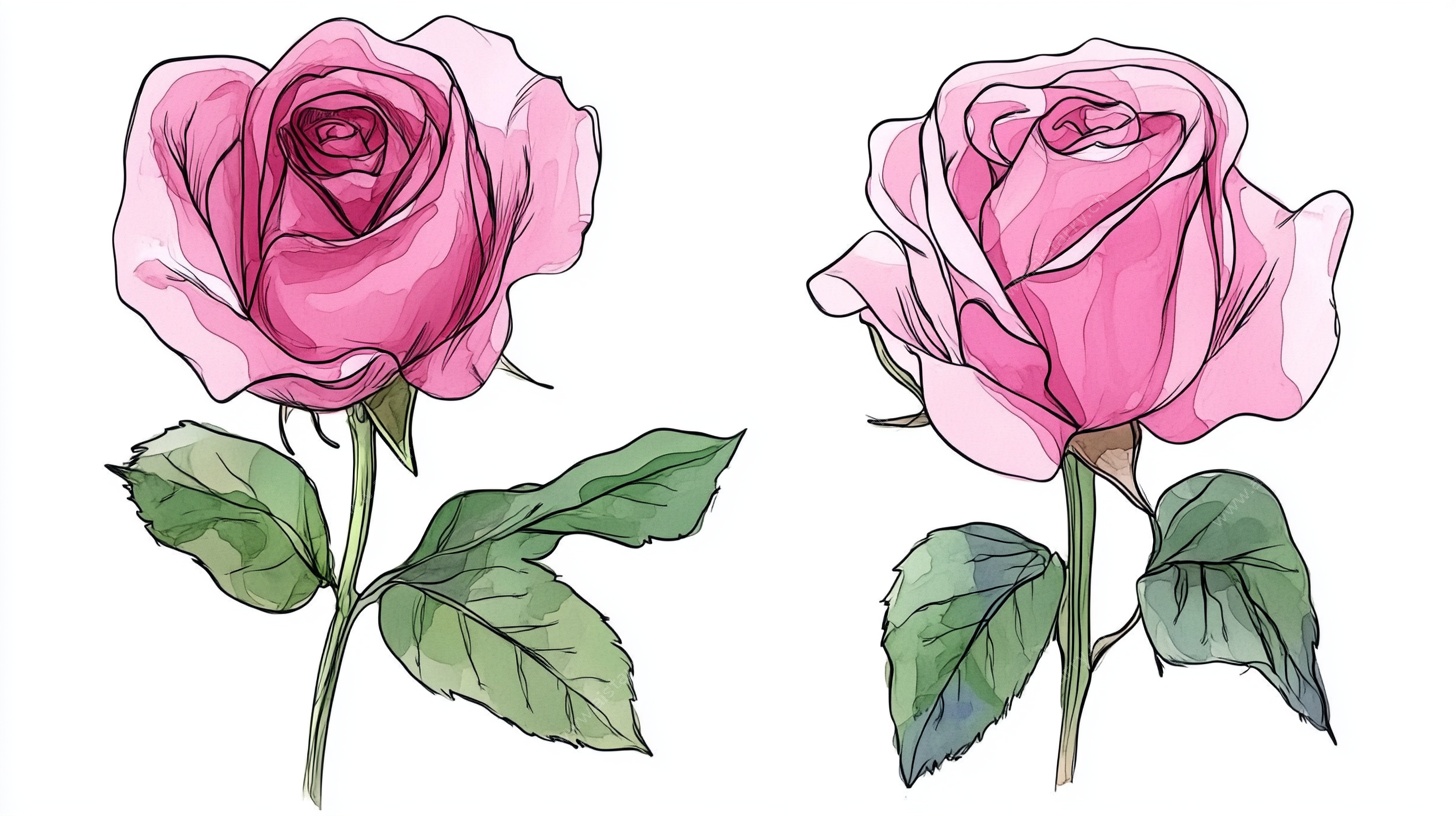 手绘粉色玫瑰花插画