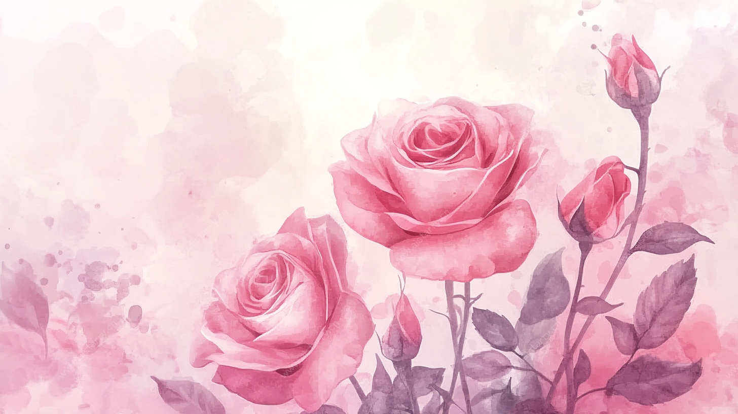 水彩粉玫瑰浪漫花卉图