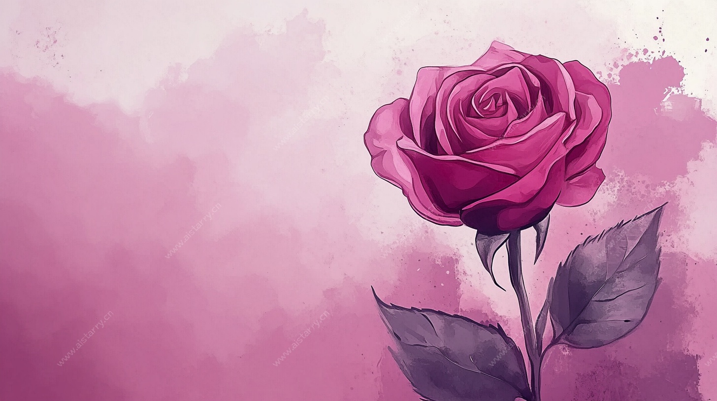 水彩风格粉红玫瑰花图