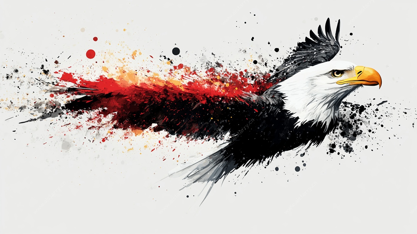 水墨风格展翅翱翔的雄鹰