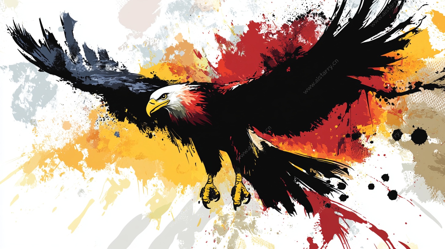 水墨风格展翅翱翔的雄鹰