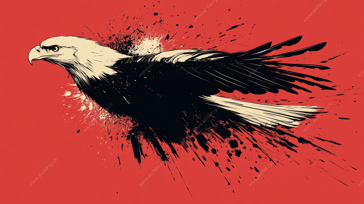 水墨风格展翅翱翔的雄鹰