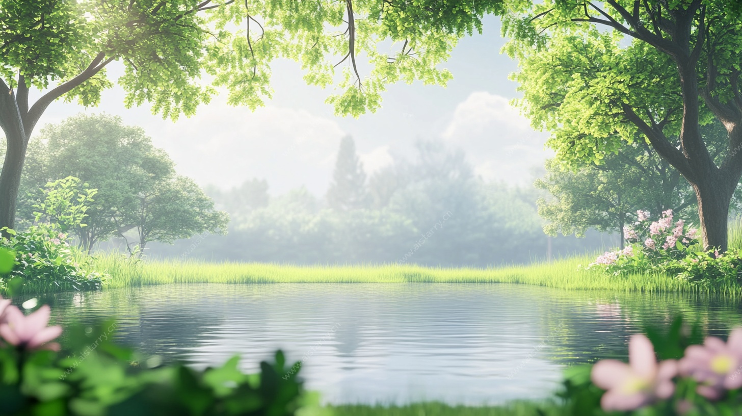 静谧森林中的湖畔美景