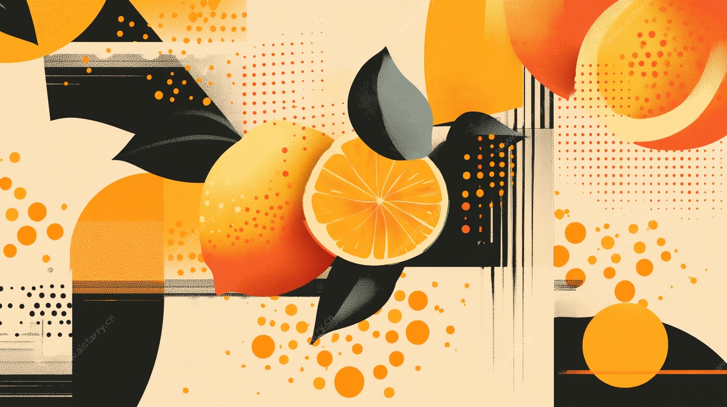 橙意满满几何风水果插画