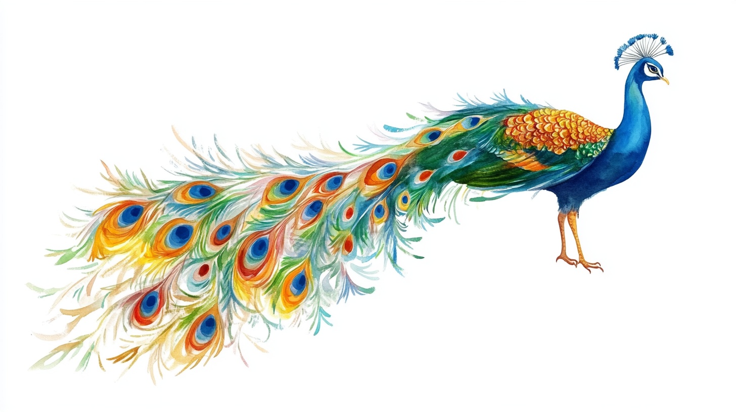 彩色手绘孔雀