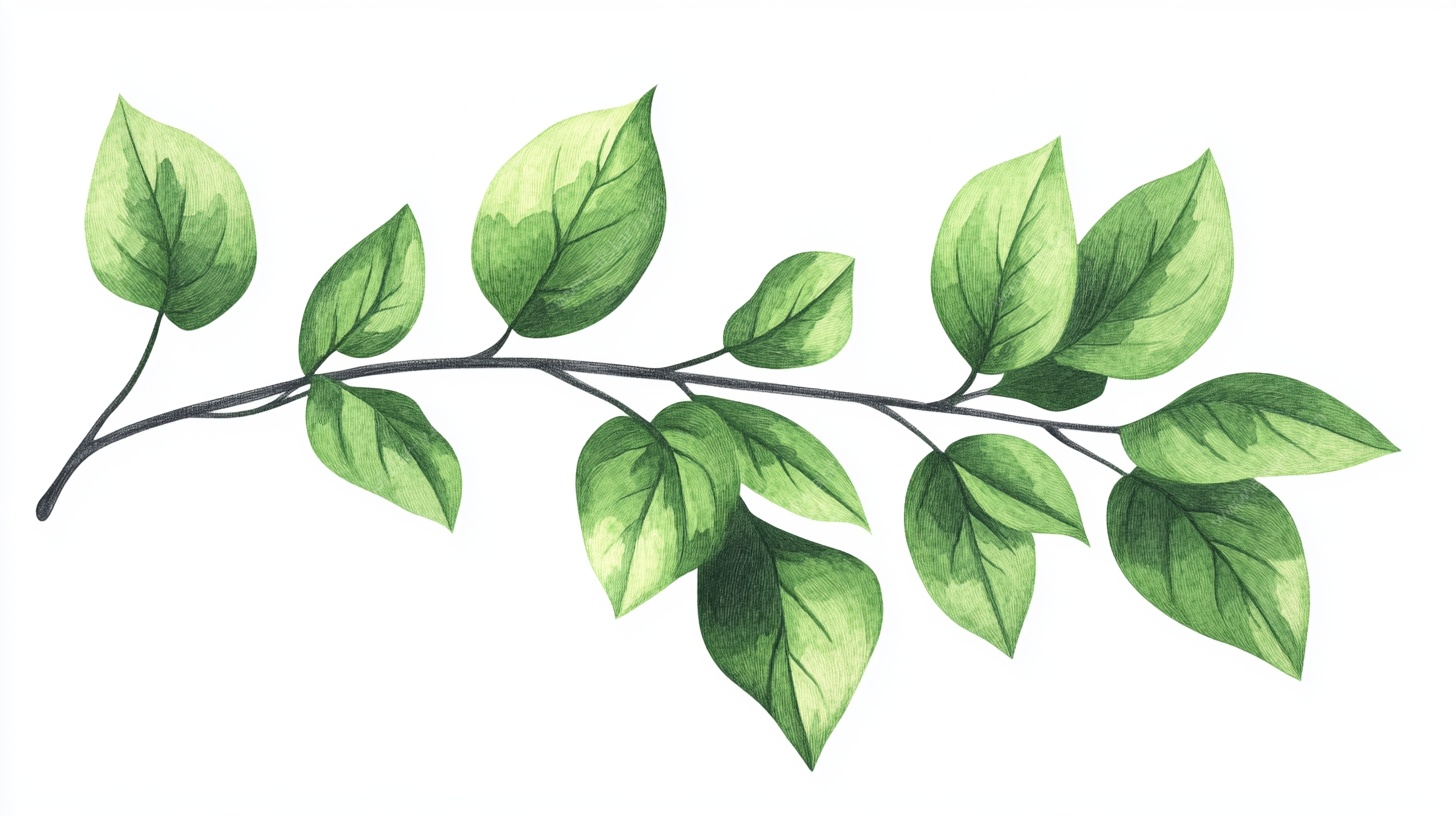 水彩绿叶枝条插画