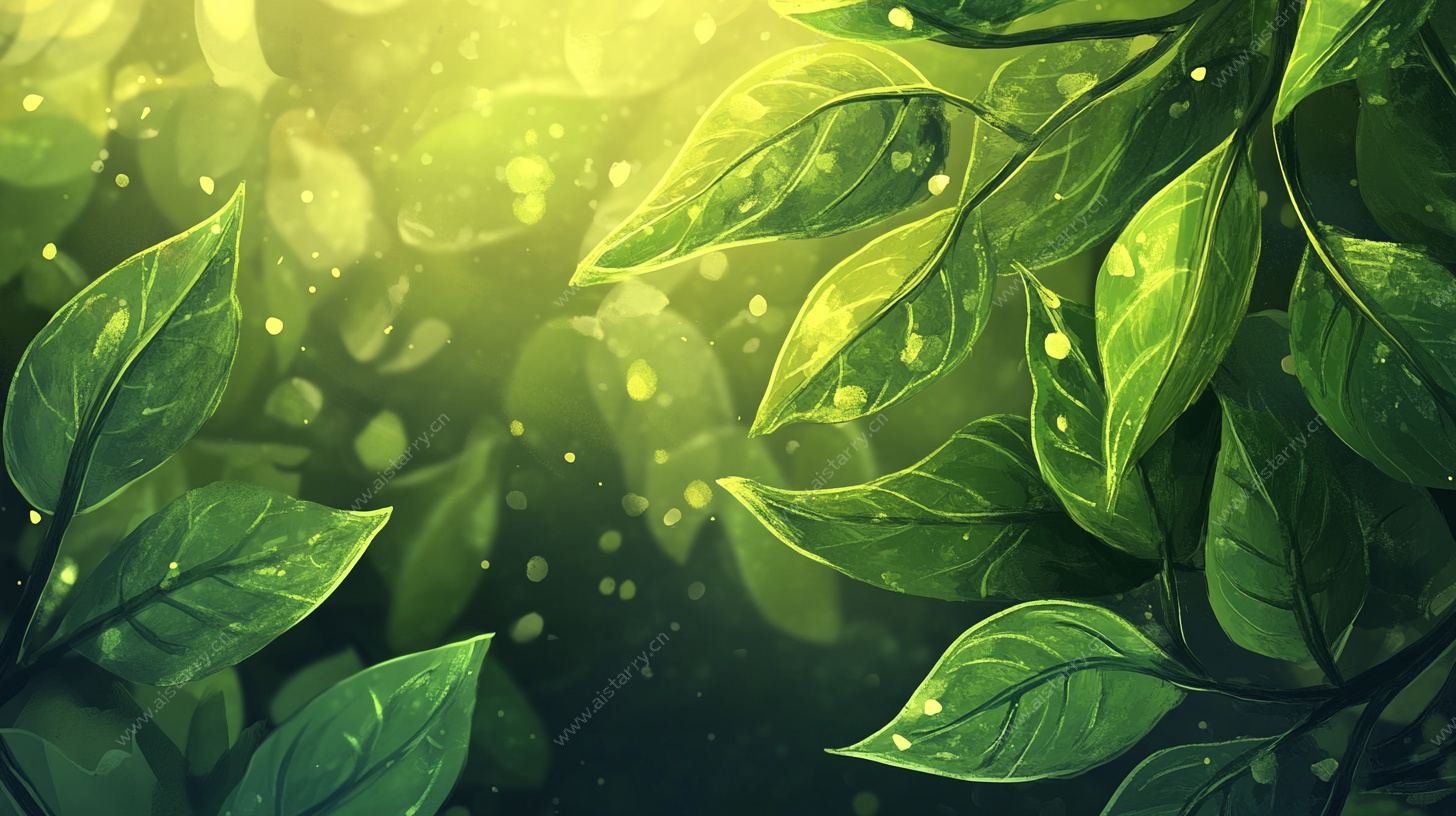 阳光绿叶梦幻插画背景