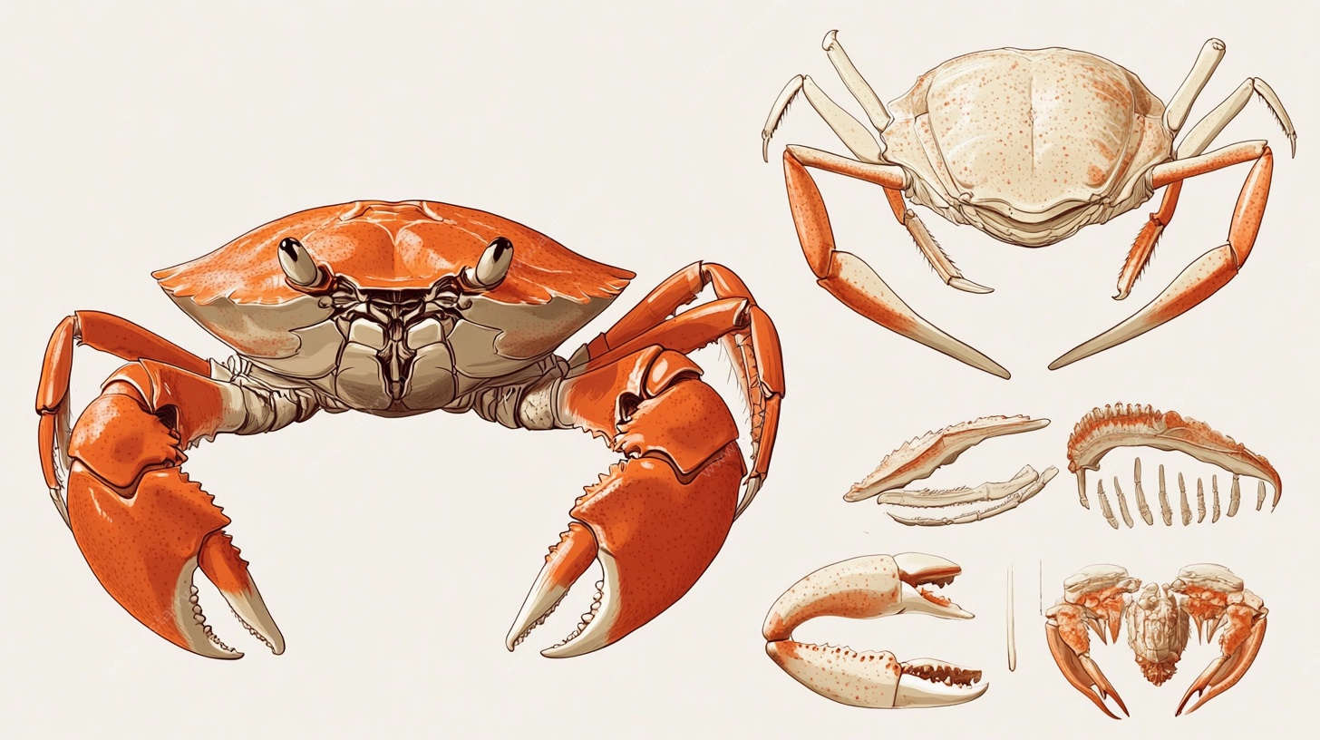 螃蟹解剖结构插画展示