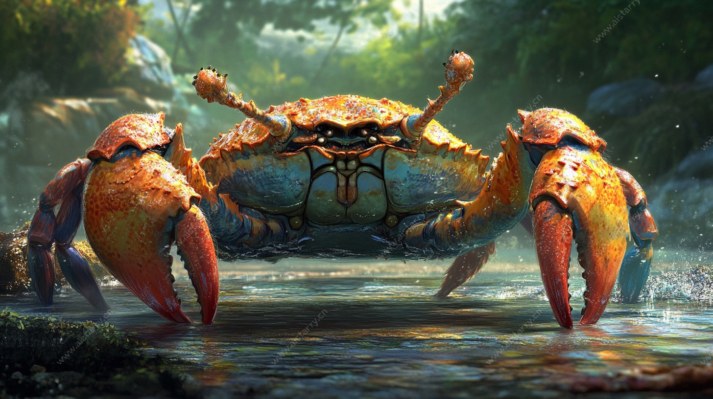 奇幻巨螯蟹在水中漫步