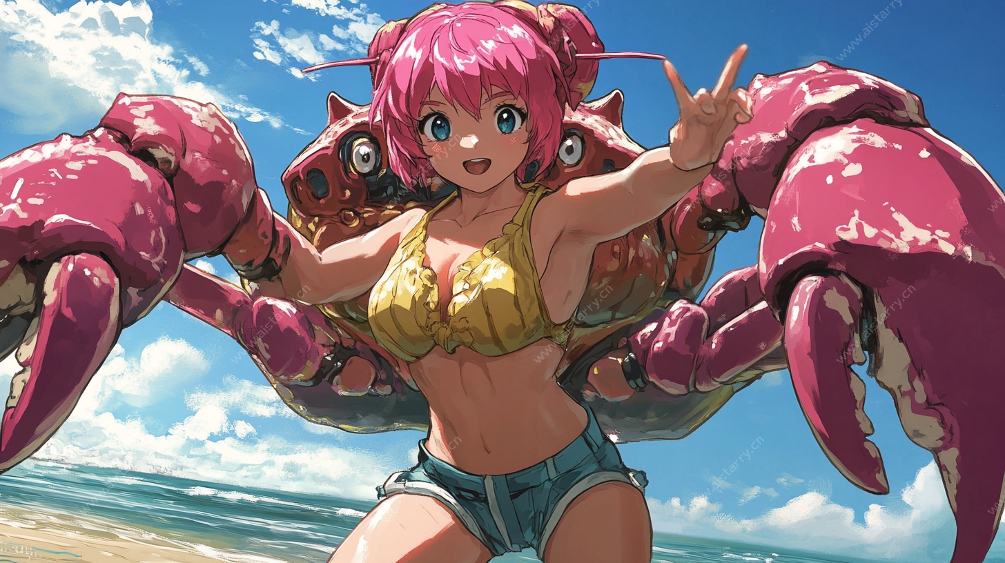 粉发少女与巨蟹奇幻形象