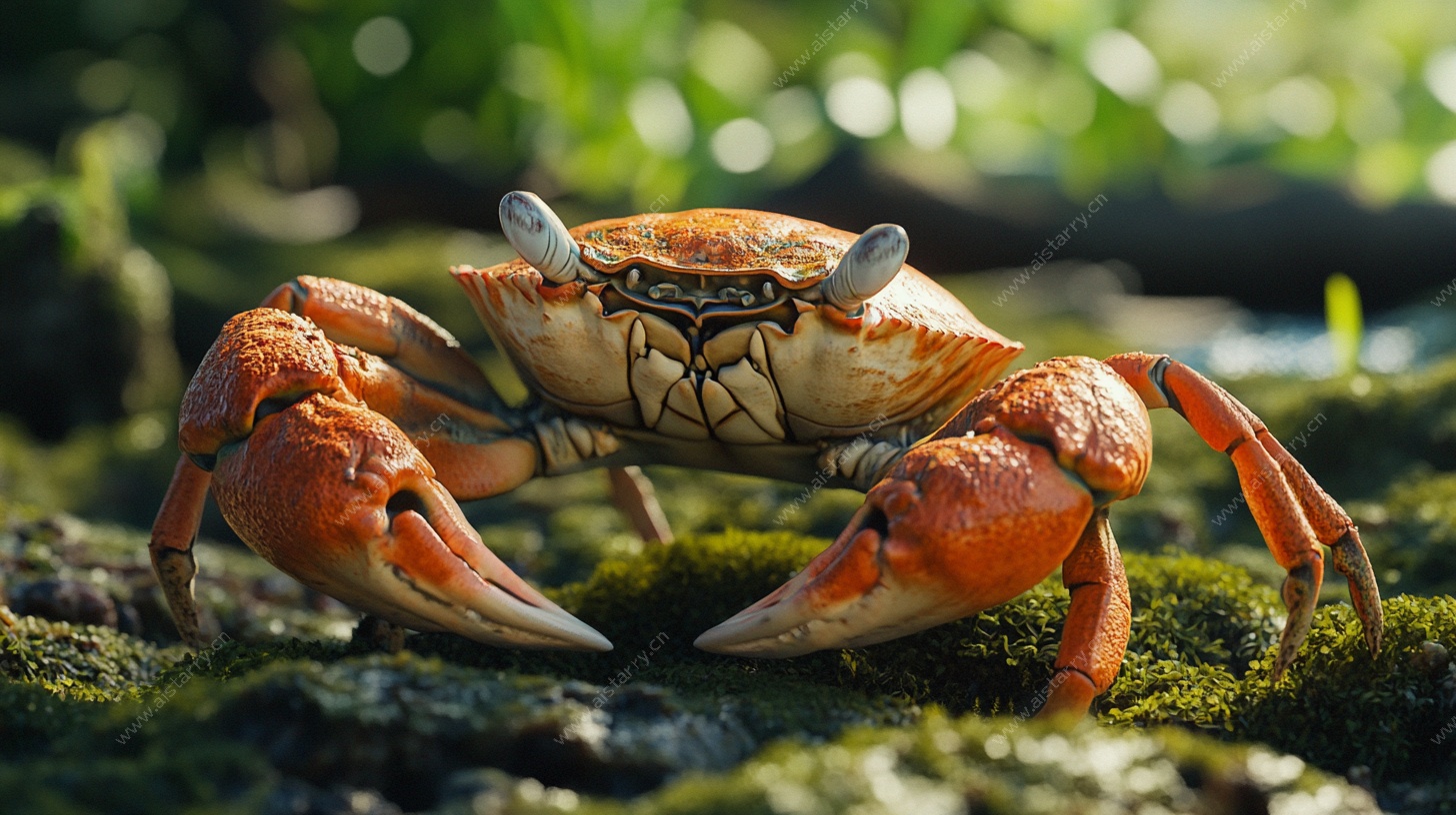 溪边橙蟹特写