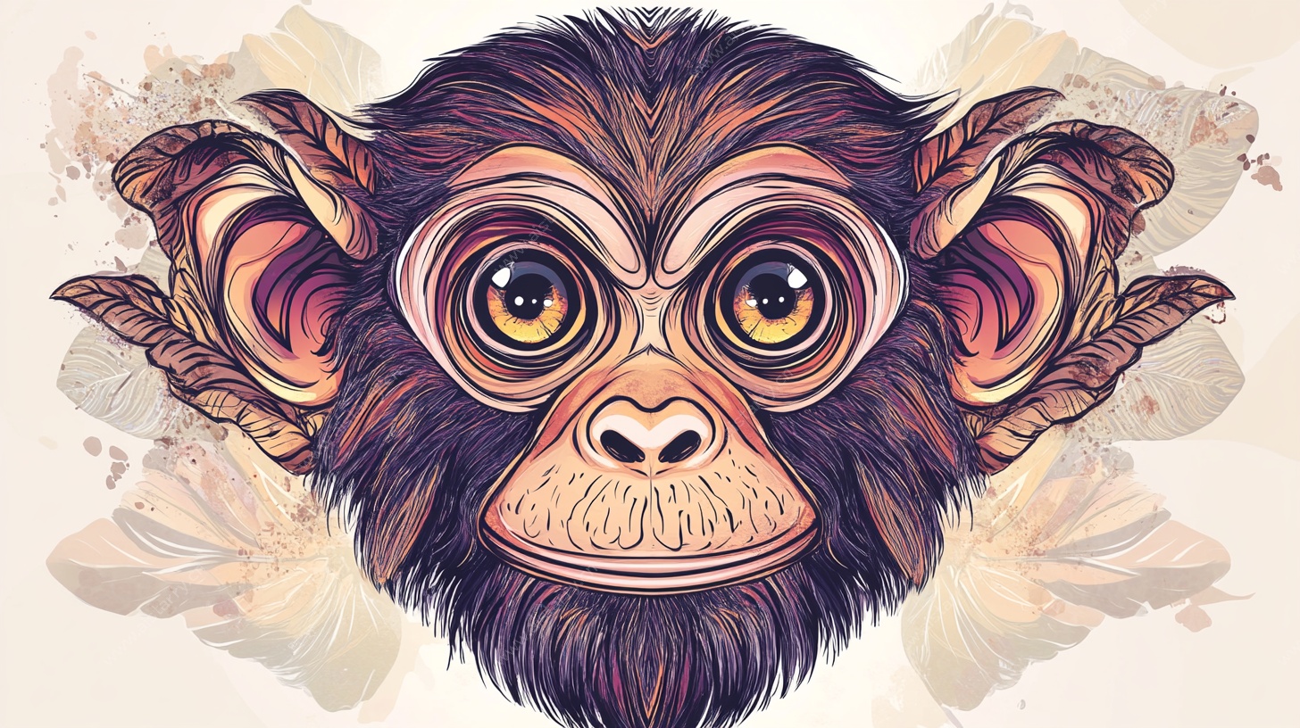 手绘可爱猴子头像插画