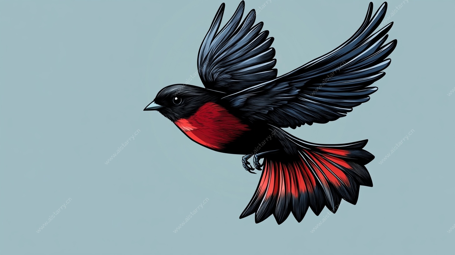 飞翔的红黑相间小鸟