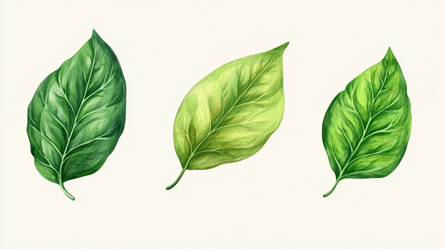三片手绘绿色叶片
