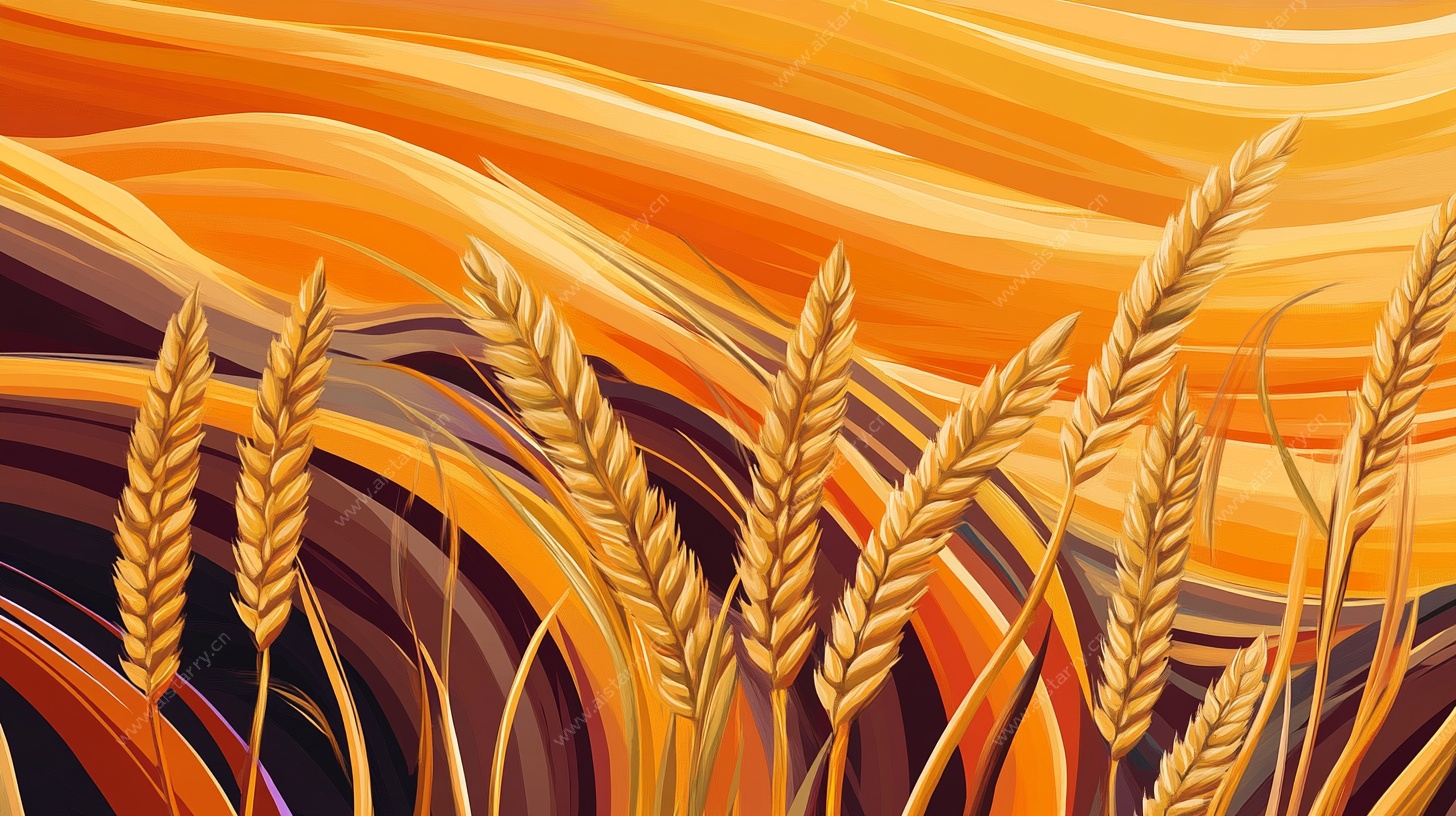 金色麦浪田园风光插画