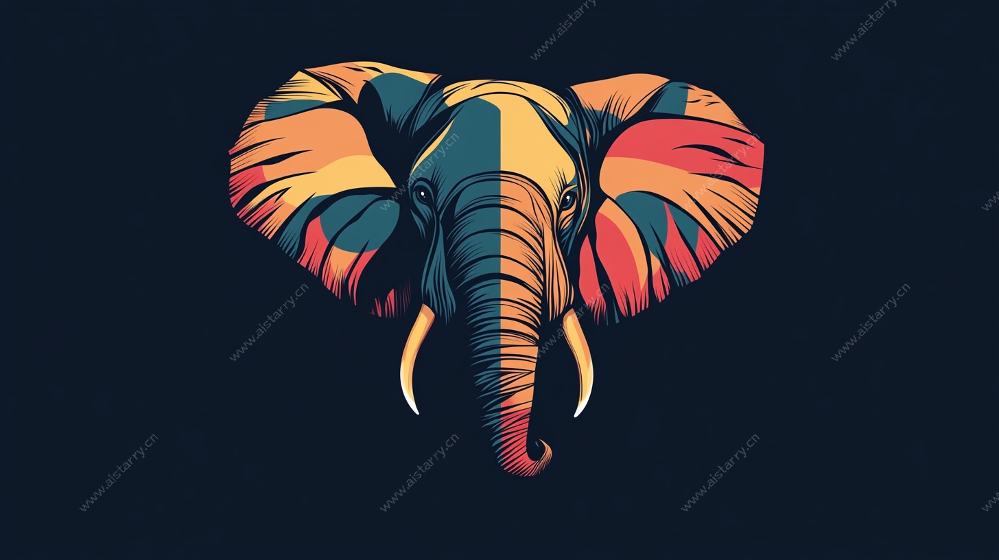 彩色几何风大象插画