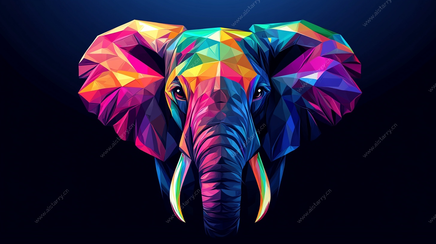 多彩几何风大象头部插画